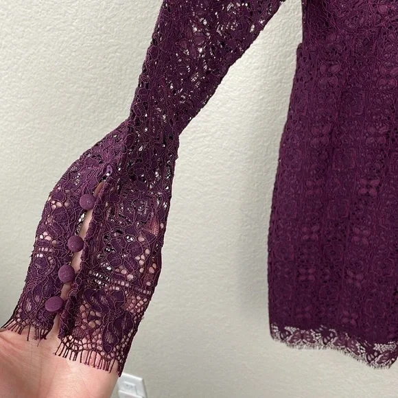 Free People Honey Honey Lace Long Sleeve Mini Dress Burgundy Purple Defect 2 - Picture 3 of 14